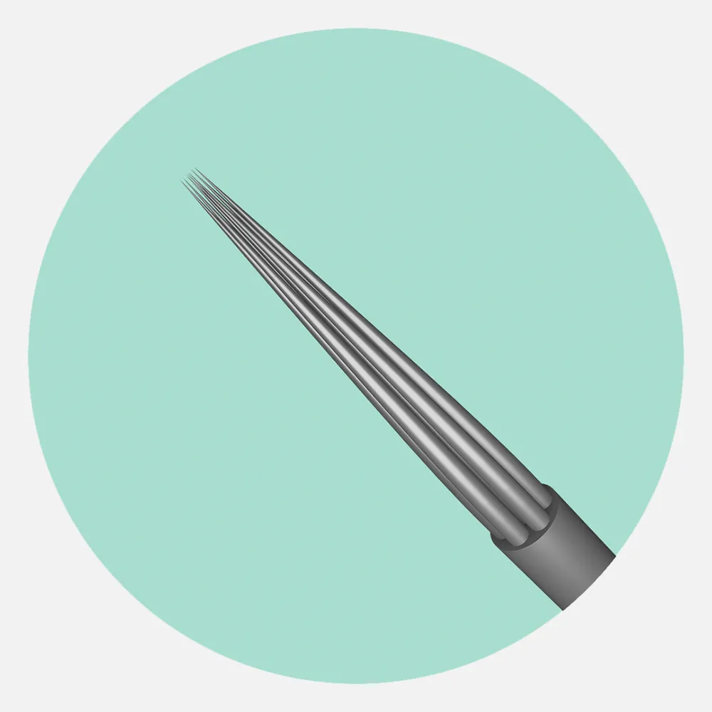 Aghi 7 punte Round Liner 0,25mm per dermopigmentazione, ideali per linee precise e un rilascio intenso del colore